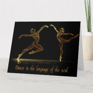 Graceful Ballet Dancers in elegant golden Line Art Thank You Card