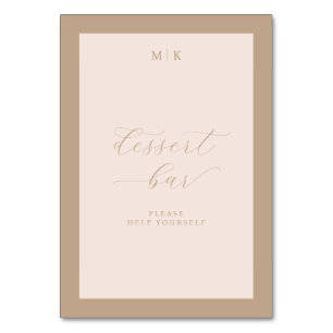 Graceful Beige Calligraphy Dessert Bar Table Number