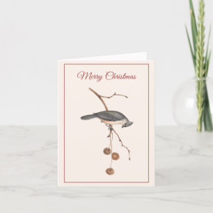 Graceful Bird on a Branch Pink Christmas Holiday Card