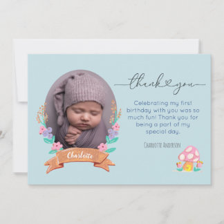 Graceful Blossoms Floral blue photo message Thank You Card