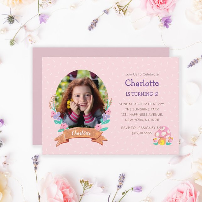 Graceful Blossoms: Hand-Drawn Floral Wreath| Pink Invitation (Creator Uploaded)
