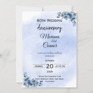 Graceful Blue Floral Wedding Anniversary Invitatio Invitation