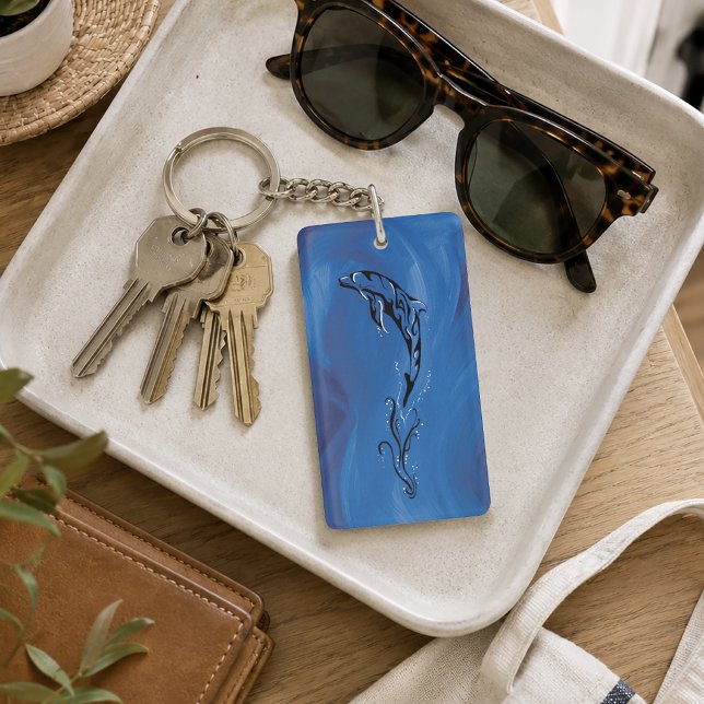 Graceful Blue Tribal Dolphin Ocean Keychain (Creator Uploaded)