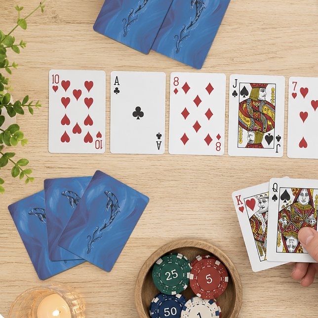 Graceful Blue Tribal Dolphin Ocean Playing Cards (Creator Uploaded)