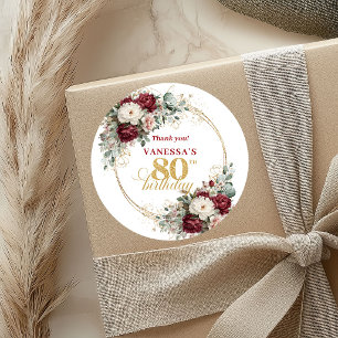 Graceful Blush Burgundy 80th Birthday Stickers