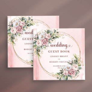 Graceful Blush Pink Flowers Eucalyptus Guest Book