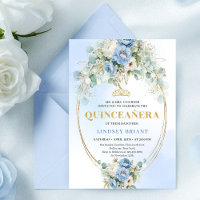 Graceful Boho Blue Peonies Eucalyptus Quinceañera