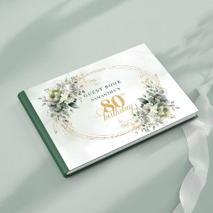 Graceful Boho Floral 80th Birthday Guest Book 