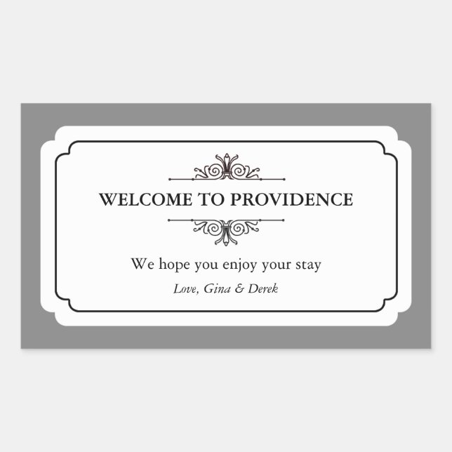 Graceful border black grey out of town gift bag sticker (Front)