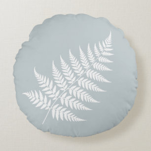 Graceful Botanical Icy Blue White Fern Silhouette Round Pillow