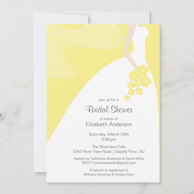 Graceful Bridal Shower Invitation Jaune (Devant)