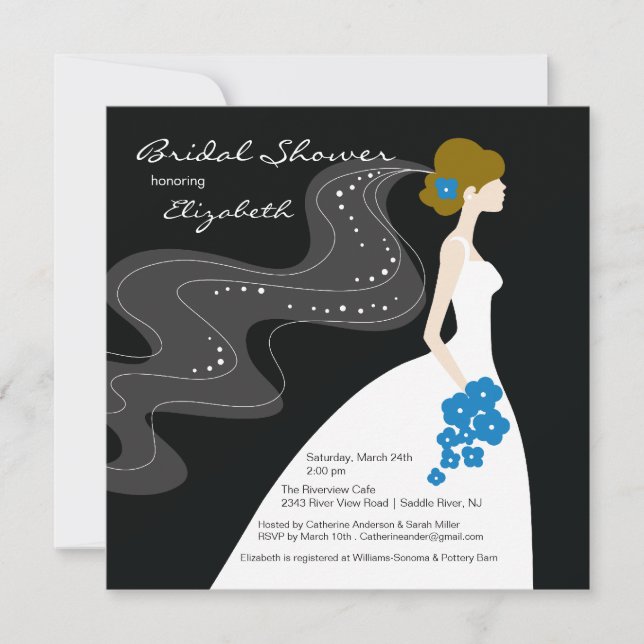 Graceful Bride Bridal Shower Invitation blue (Front)