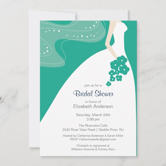 Graceful Bride Bridal Shower Invitation Emerald (Front)