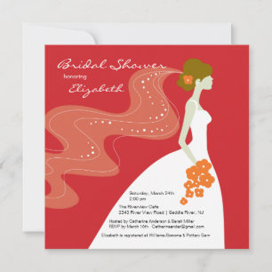 Graceful Bride Bridal Shower Invitation RED