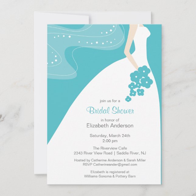 Graceful Bride Bridal Shower Invitation Turquoise (Front)