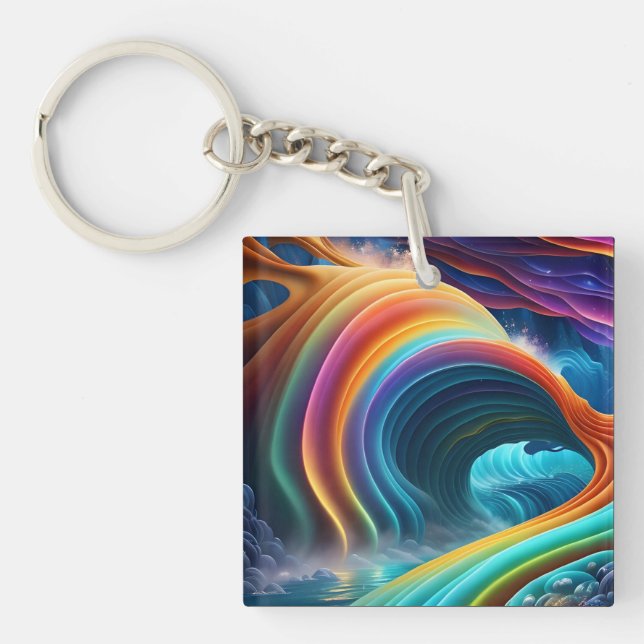 Graceful Bright Rainbow Waterfall Keychain (Front)