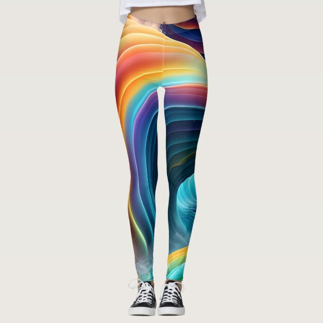 Graceful Bright Rainbow Waterfall Leggings (Front)