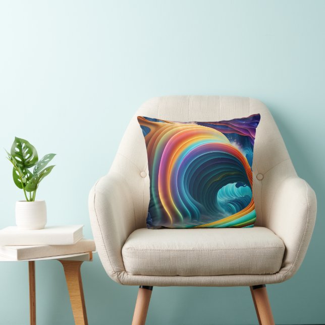 Graceful Bright Rainbow Waterfall Throw Pillow (Chair)