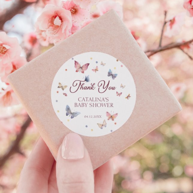 Graceful Butterfly Pastel Thank You Classic Round Sticker (Creator Uploaded)