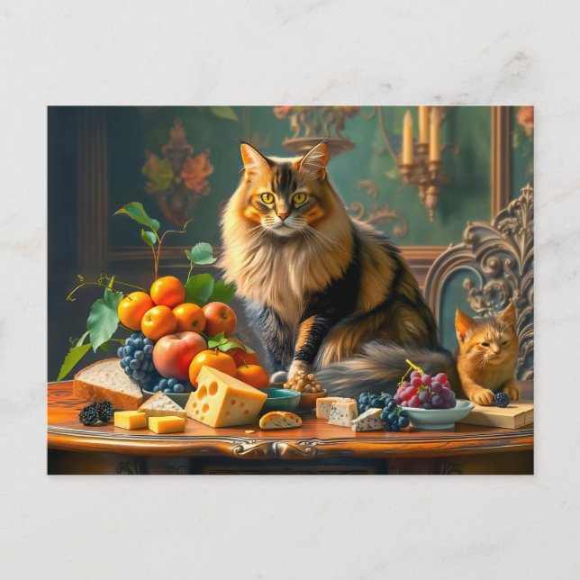 Graceful Cat in Fruit Still Life Art Postcard (Front)