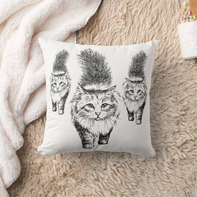 Graceful Cat Stroll Throw Pillow (Blanket)