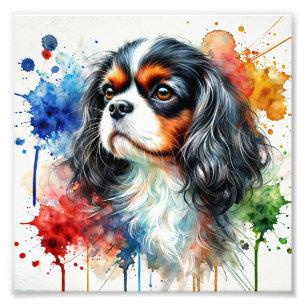 Graceful Cavalier King Charles Spaniel Watercolor  Photo Print
