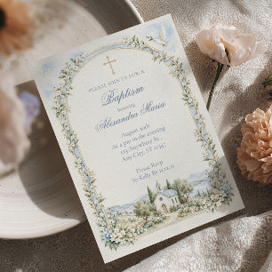 Graceful Chapel Dove Watercolor Baptism Invitation