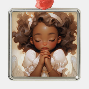 Graceful Christmas Black Angel Guardian Metal Ornament