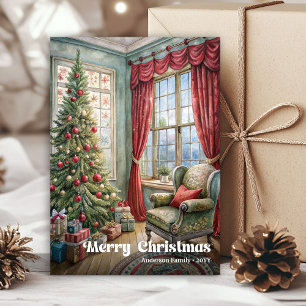 Graceful classic Christmas interior with pine Holiday Card