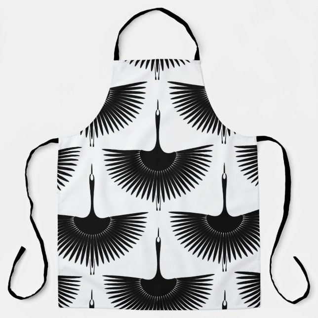 Graceful Crane: Oriental Bird Pattern Apron (Front)