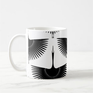 Graceful Crane: Oriental Bird Pattern Coffee Mug