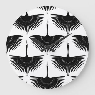 Graceful Crane: Oriental Bird Pattern Large Clock
