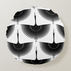 Graceful Crane: Oriental Bird Pattern Round Pillow