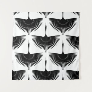 Graceful Crane: Oriental Bird Pattern Tapestry