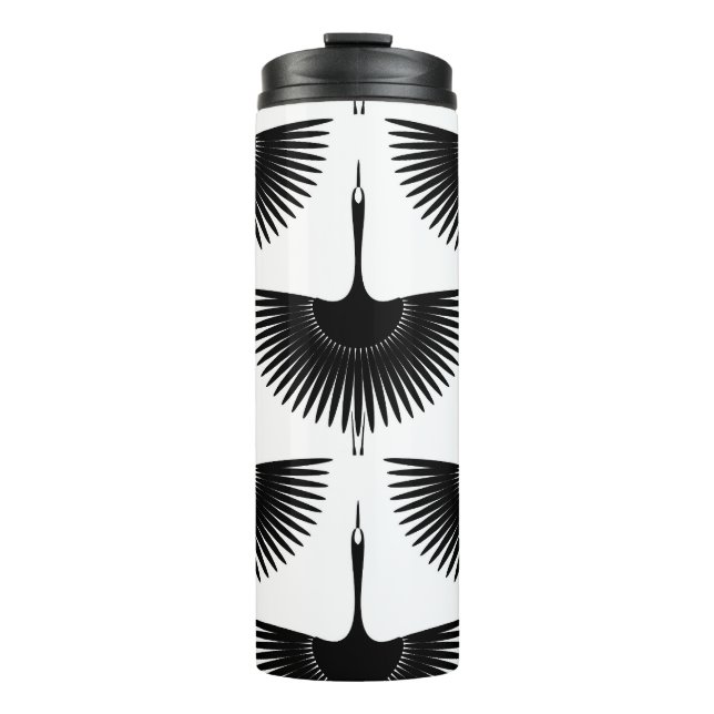 Graceful Crane: Oriental Bird Pattern Thermal Tumbler (Front)