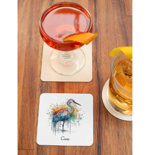 Graceful Crane: Watercolor Art, custom Glass Coaster