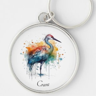 Graceful Crane: Watercolor Art, custom Keychain