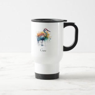 Graceful Crane: Watercolor Art, custom Travel Mug