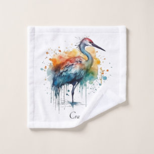 Graceful Crane, Watercolor Art, custom Wash Cloth