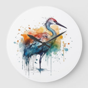 Graceful Crane: Watercolor Art Large Clock