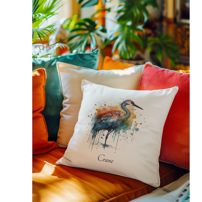 Graceful Crane: Watercolro Art, custom Throw Pillow (Creator Uploaded)
