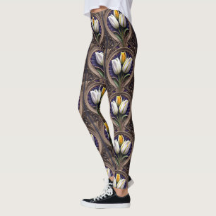 Graceful Curves: White Tulip in Art Nouveau Design Leggings