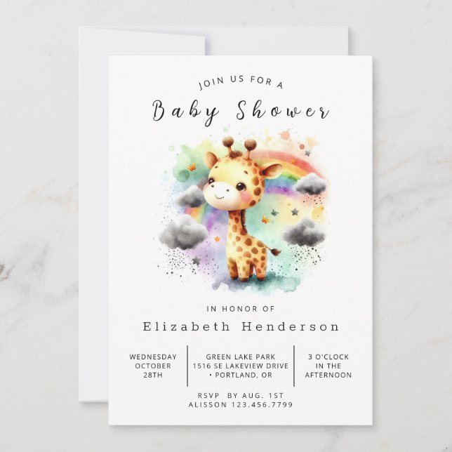 Graceful Custom Giraffe Baby Shower Invitation (Front)