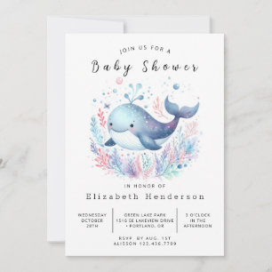 Graceful Custom Whale Baby Shower Invitation