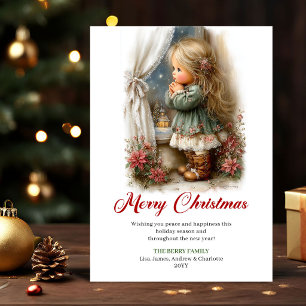 Graceful Cute Little Girl Christmas Scene Greeting Holiday Card