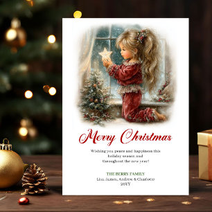 Graceful Cute Little Girl Winter Scene Holiday Car Card