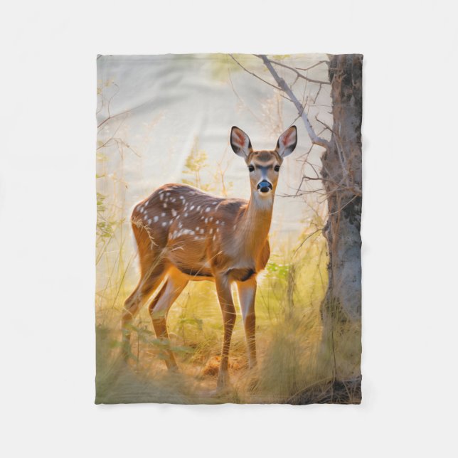 Graceful Deer in the Forest Nature Design Fleece Blanket (Front)