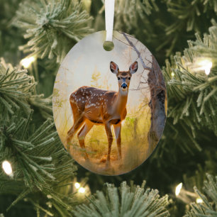 Graceful Deer in the Forest Nature Design Metal Ornament