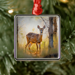Graceful Deer in the Forest Nature Design Metal Ornament