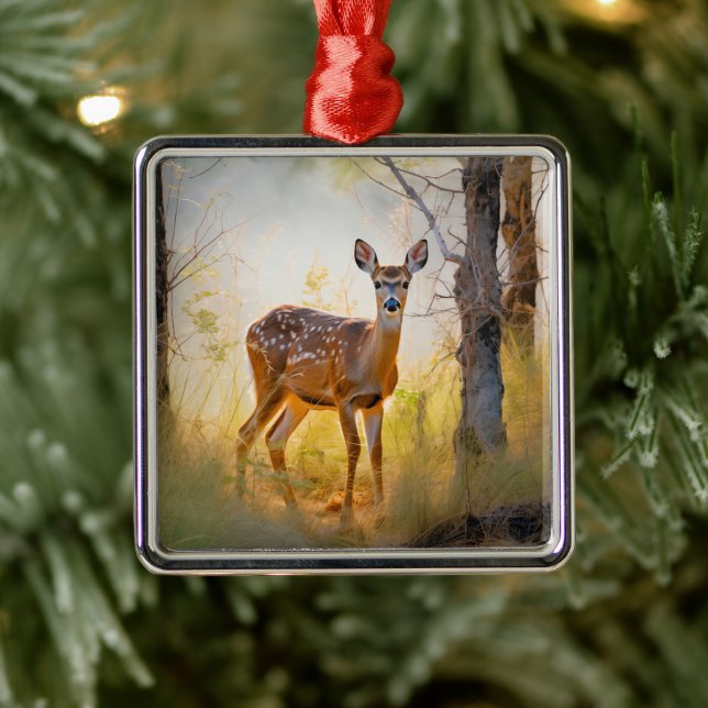 Graceful Deer in the Forest Nature Design Metal Ornament (Tree)